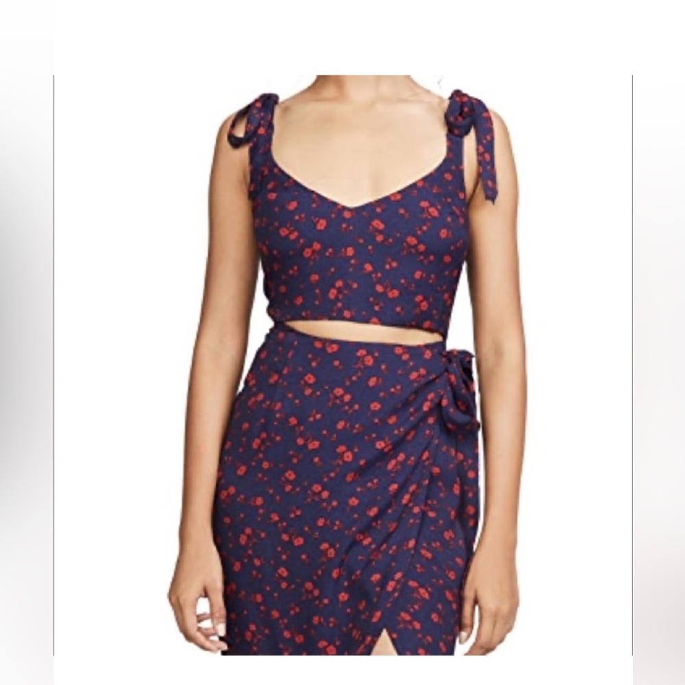 Reformation Navy and Red Floral Midi Dress